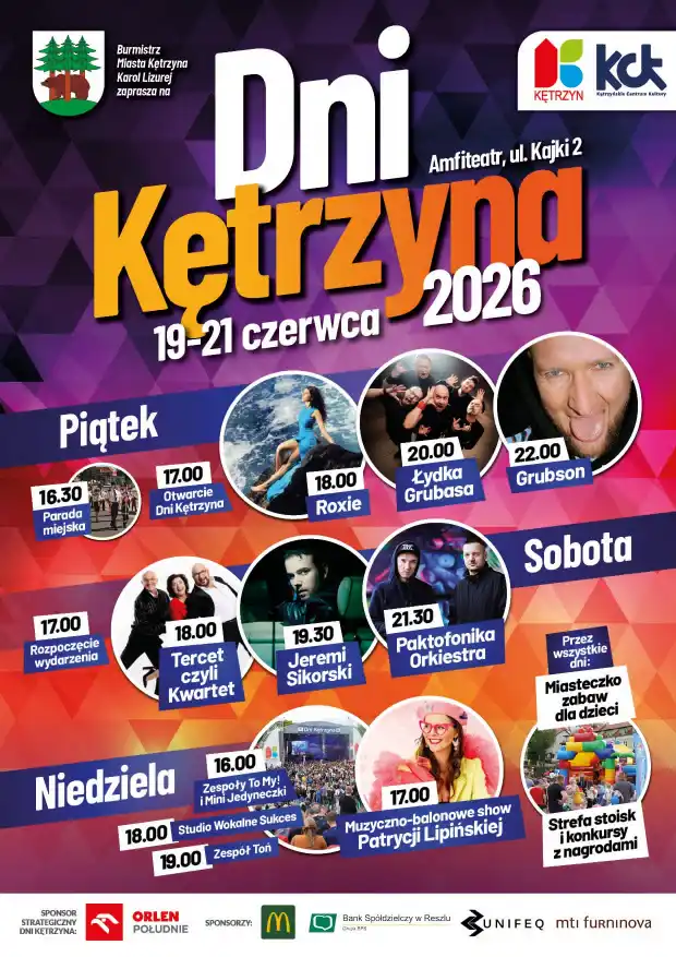 Dni Kętrzyna 2026: Znamy pełny program! Roxie, Łydka Grubasa i Grubson gwiazdami tegorocznego święta miasta
