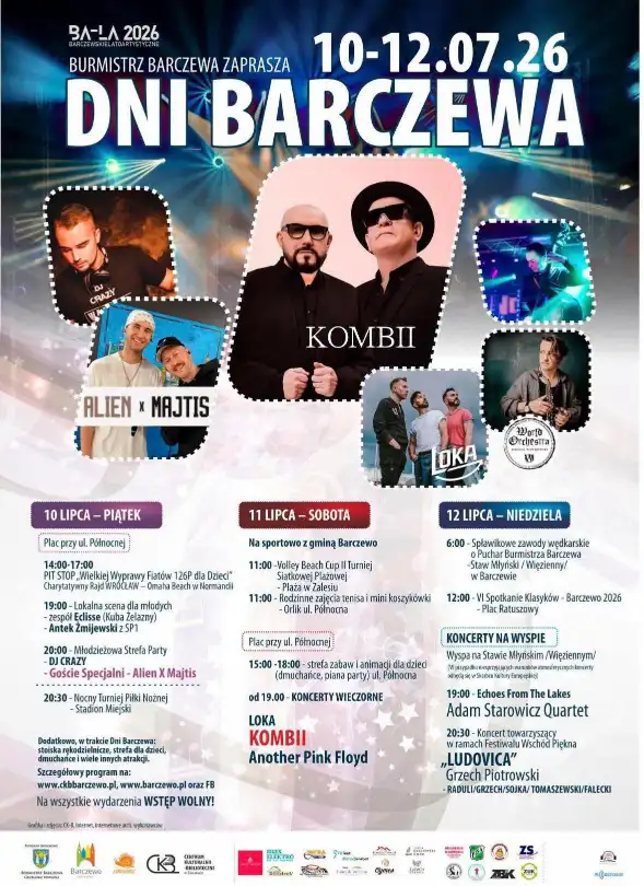 Dni Barczewa 2026: KOMBII, LOKA, Another Pink Floyd, Grzech Piotrowski, Eclisse, Antek Żmijewski oraz Goście specjalni: Alien X Majtis! [PROGRAM]