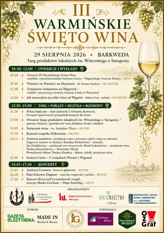 Wino, tradycja i akcenty węgierskie. Przed nami III Warmińskie Święto Wina w Barkwedzie