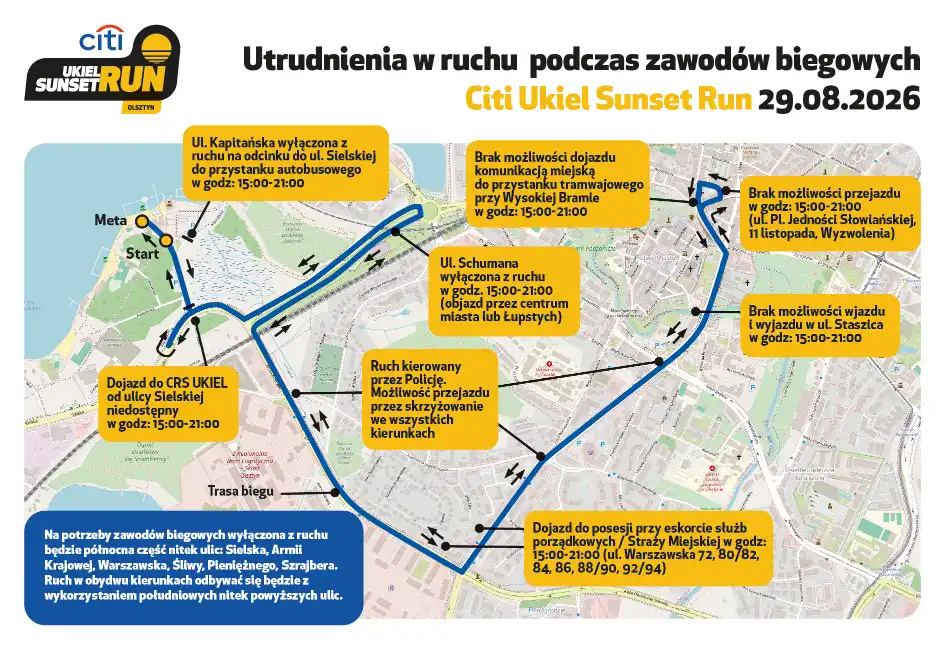 Olsztyn: Utrudnienia w ruchu podczas Citi Ukiel Sunset Run 2026