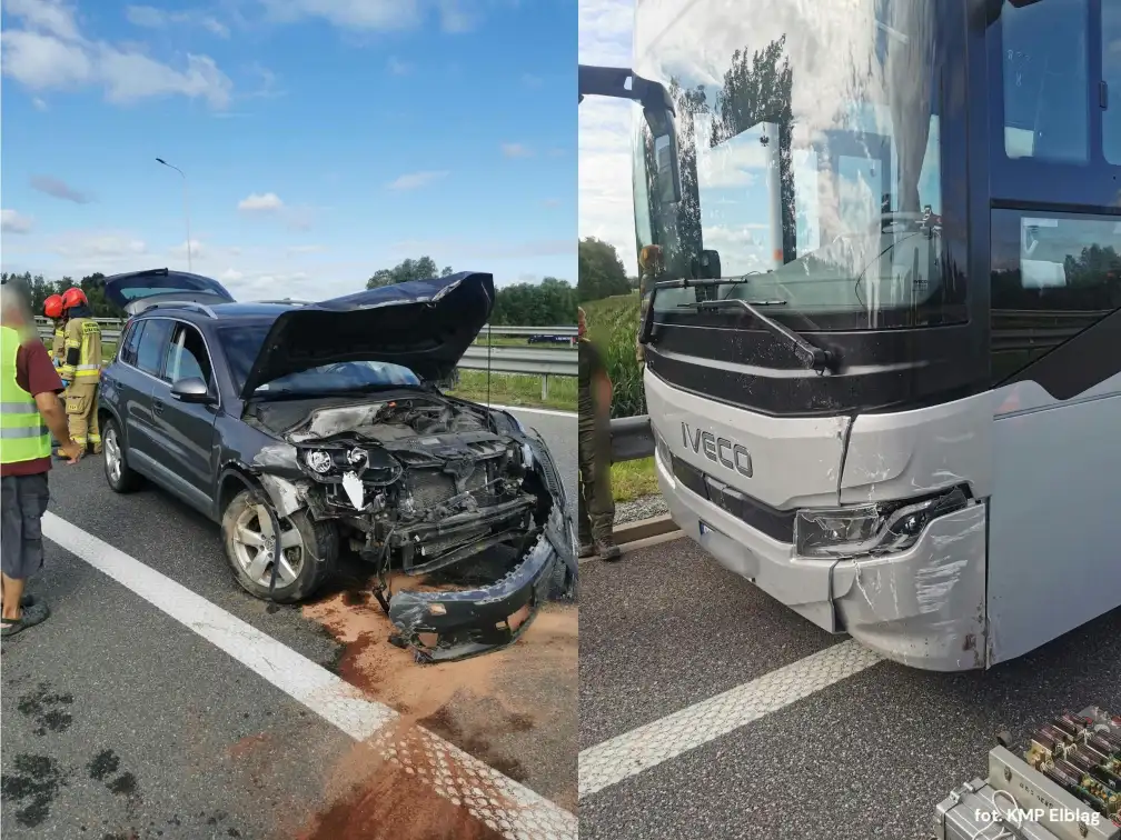 Groźna kolizja na S7. Volkswagen otarł się o autobus i uderzył w bariery